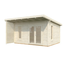 Trädgårdshus i trä med dubbeldörr och sidovägg