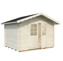 Trädgårdshus i trä med dubbeldörr och takpapp