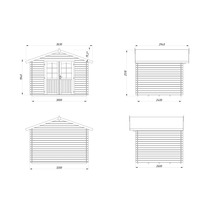 Ritning av ett trädgårdshus med dimensioner