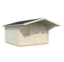 Trädgårdshus i trä med fönster och dubbeldörr