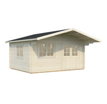 Trädgårdshus i trä med fönster och dubbeldörr