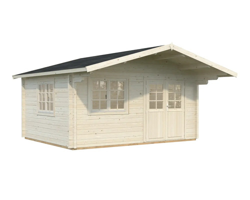 Trädgårdshus i trä med fönster och dubbeldörr