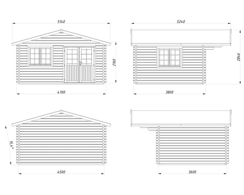 Teknisk ritning av ett trädgårdshus med mått