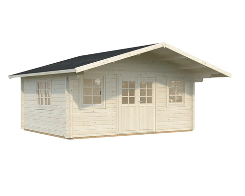 Trädgårdshus i trä med dubbeldörr och fönster