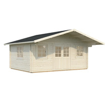 Trädgårdshus i trä med dubbeldörr och fönster