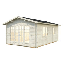 Trädgårdshus i trä med fönster och dörr