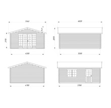 Teknisk ritning av ett trädgårdshus med dimensioner