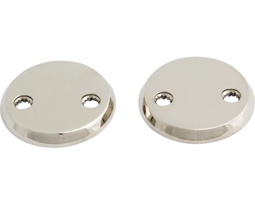Två metallrosetter för sanitetsarmaturer