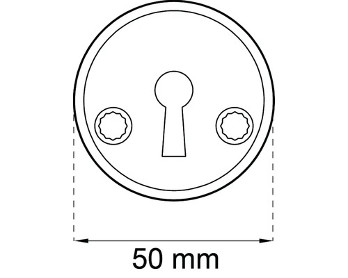 Mått på en nyckelrosett med en diameter på 50 millimeter