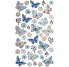 Dekorativa klistermärken med fjärilar, blommor och blad