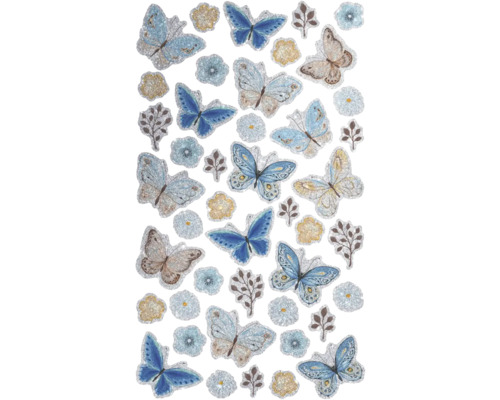 Dekorativa klistermärken med fjärilar, blommor och blad