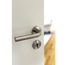 Dörrhandtag i rostfritt stål på en innerdörr