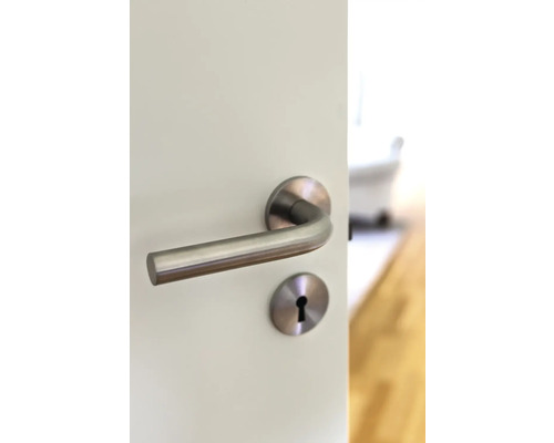 Dörrhandtag i rostfritt stål på en innerdörr