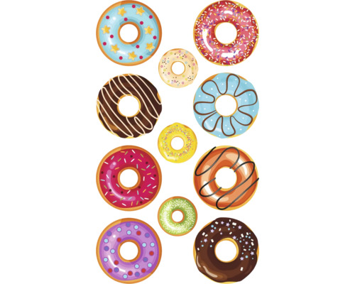 Illustration av flera munkar med olika typer av glasyr och strössel