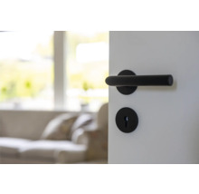 Svart dörrhandtag på vit dörr