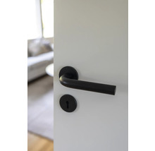 Svart dörrhandtag på en dörr