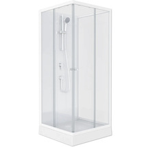 Duschkabin med duschhuvud och armaturer