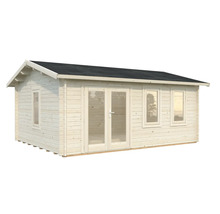 Trädgårdshus i trä med fönster och dubbeldörr