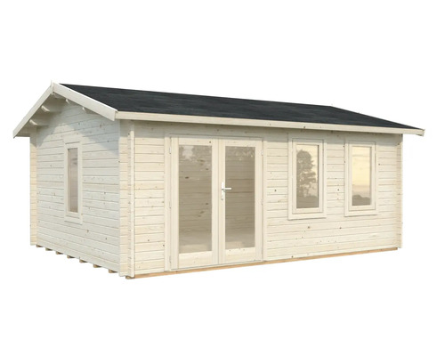 Trädgårdshus i trä med fönster och dubbeldörr