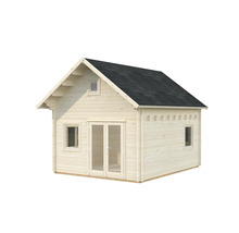 Trädgårdshus i trä med fönster och dubbeldörr