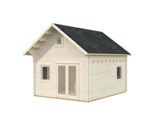 Trädgårdshus i trä med fönster och dubbeldörr