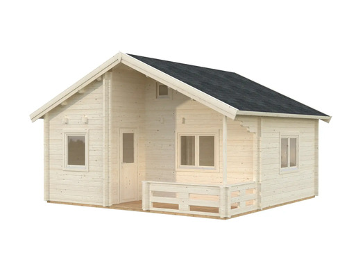 Trädgårdshus i trä med sadeltak och veranda