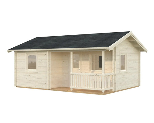 Trädgårdshus i trä med veranda och tak