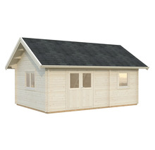 Trädgårdshus i trä med fönster och dubbeldörr