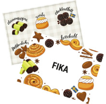 Illustration av svenska bakverk med texten Fika