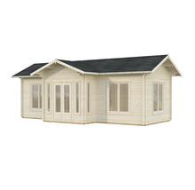 Trädgårdshus i trä med fönster och dubbeldörr