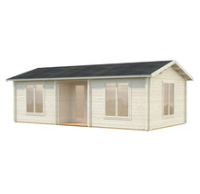 Trädgårdshus i trä med fönster och dörr