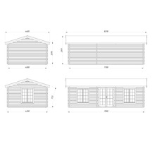 Ritning av ett trädgårdshus med mått
