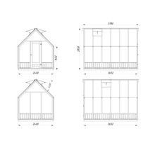 Teknisk ritning av ett växthus med måttangivelser