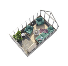 Interiör av ett uterum med sittmöbler och växter