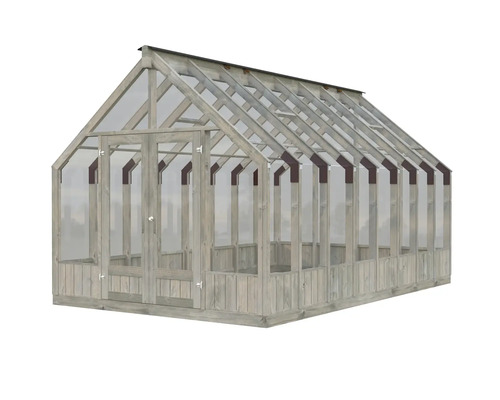 Växthus med träram och transparenta väggar