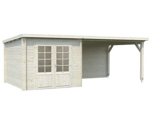 Trädgårdshus med tillbyggnad av trä