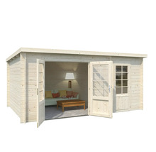 Trädgårdshus i trä med dubbeldörr och fönster