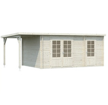 Trädgårdshus i trä med dubbeldörr och tak