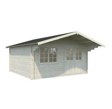 Trädgårdshus i trä med fönster och dubbeldörr