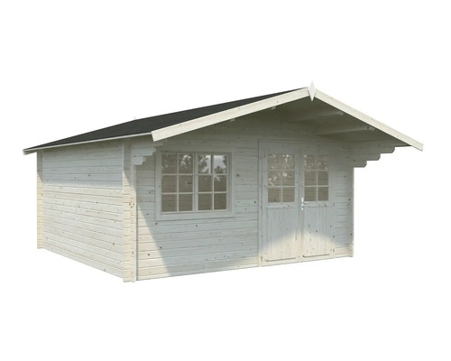 Trädgårdshus i trä med fönster och dubbeldörr