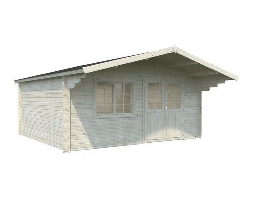 Trädgårdshus i trä med fönster och dubbeldörr