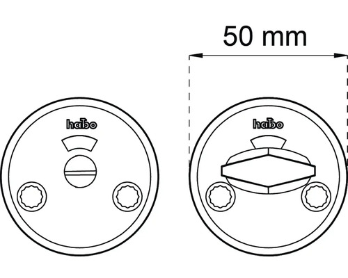 Teknisk ritning av en vridknapp med en bredd på 50 millimeter.