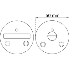 Teknisk ritning av en rund monteringsplatta med en diameter på 50 millimeter