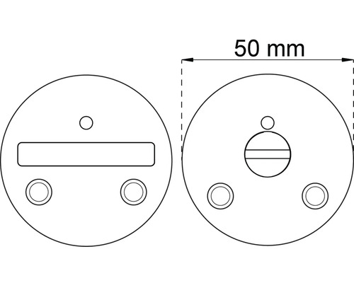 Teknisk ritning av en rund monteringsplatta med en diameter på 50 millimeter