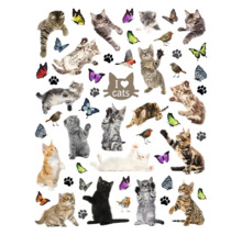 Väggdekal med katter, fjärilar, fåglar och texten Jag älskar katter