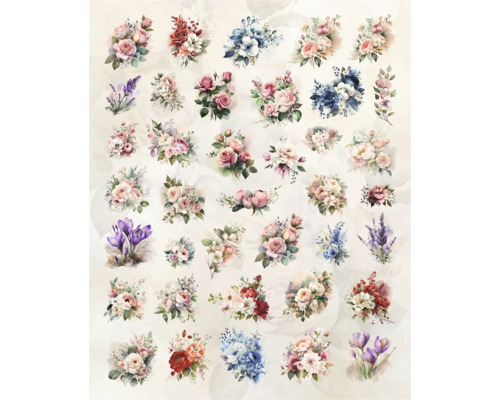 Bild av olika blombuketter med rosor, lavendel och krokusar.