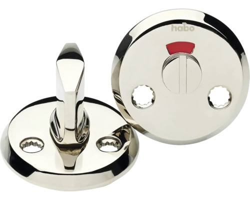 Dörrlåsbeslag med vridknapp och indikator för badrum eller toalett