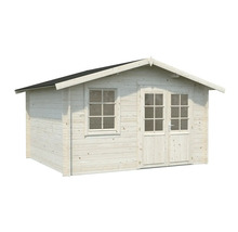 Trädgårdshus i trä med fönster och dubbeldörr