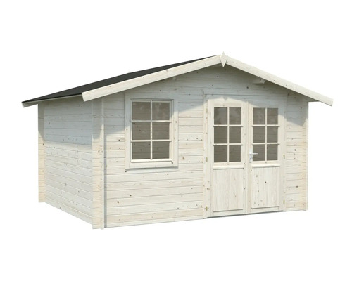 Trädgårdshus i trä med fönster och dubbeldörr