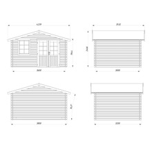 Teknisk ritning av ett trädgårdshus med mått